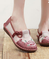 Comfortable Red Flats Cotton Fabric Casual Splicing Embroideried