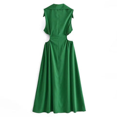 Elastic Waist Lapel Dress