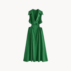 Elastic Waist Lapel Dress