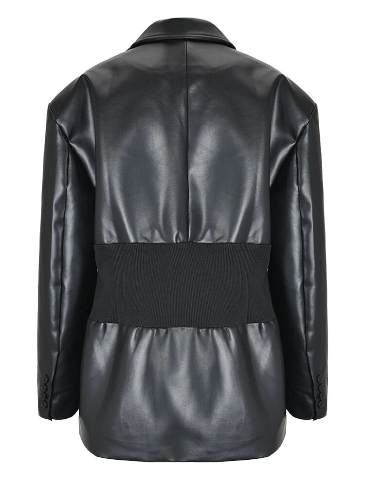 Elastic Waist Vegan Leather Jacket