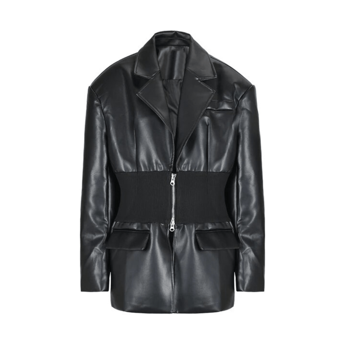 Elastic Waist Vegan Leather Jacket