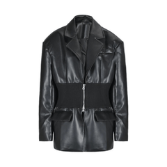 Elastic Waist Vegan Leather Jacket