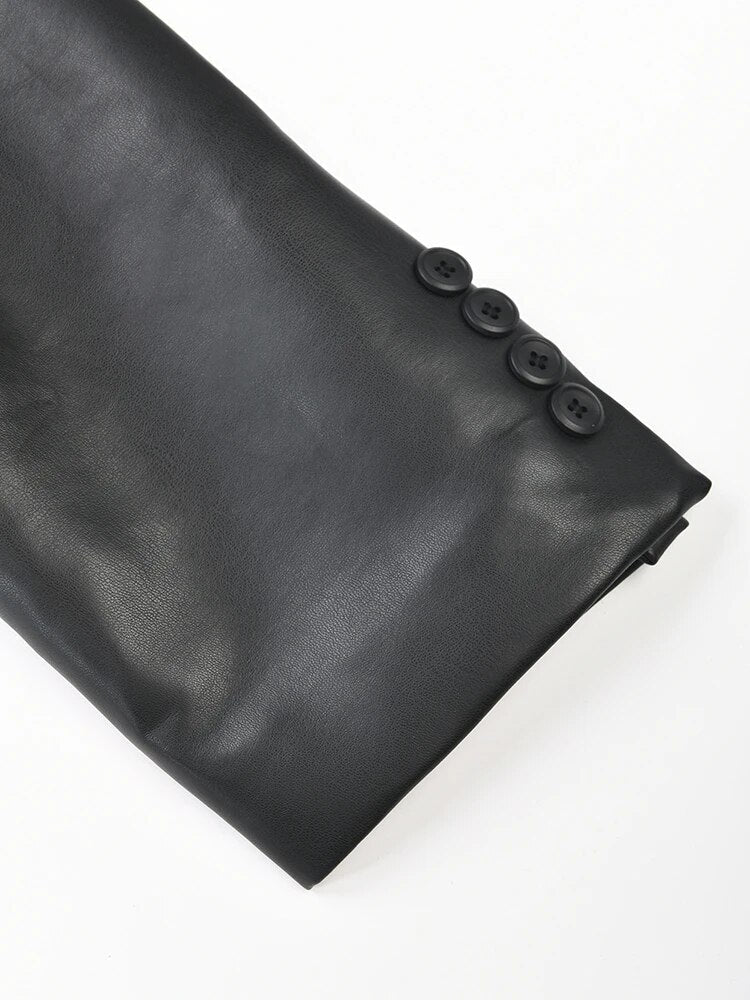 Elastic Waist Vegan Leather Jacket