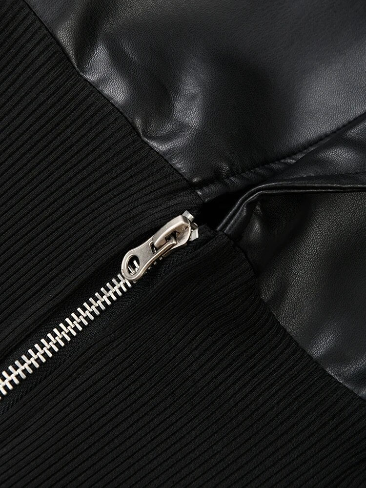 Elastic Waist Vegan Leather Jacket