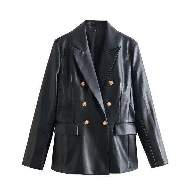 Emblem Buttons Vegan Leather Jacket