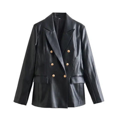 Emblem Buttons Vegan Leather Jacket