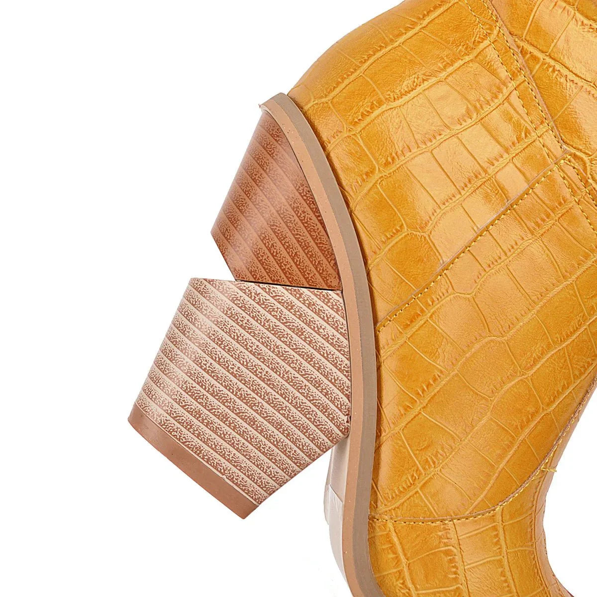 Embossed Fish Scale Stacked Heel Boots