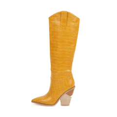 Embossed Fish Scale Stacked Heel Boots