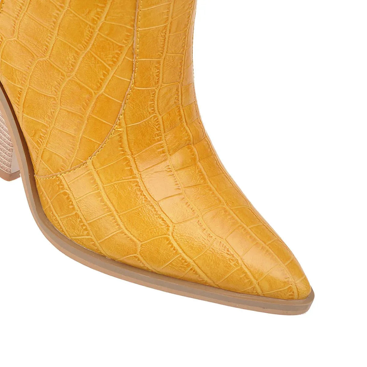 Embossed Fish Scale Stacked Heel Boots