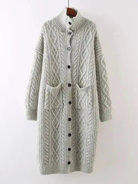 Embossed Knitted Turtleneck Long Sweater