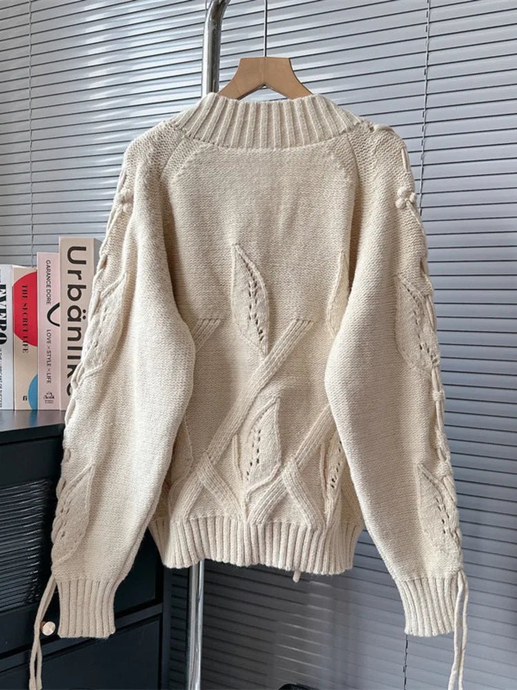 Embossed Leaves Knitted Sweater