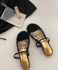 Fashion Black Hollow Out Breathable Splicing Slide Sandals