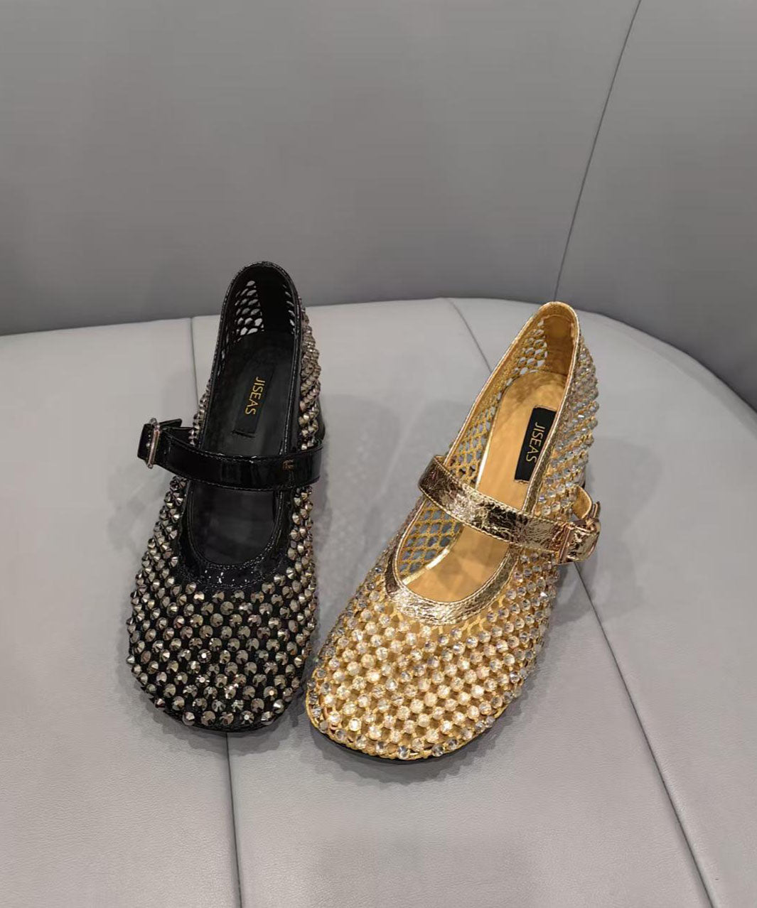 Fashion Splicing Chunky Shoes Black Breathable Mesh Zircon