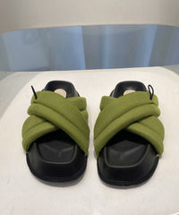 Chic Splicing Platform Green Breathable Mesh Slide Sandals