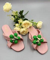 Fashion Pink Floral Splicing Slide Sandals Peep Toe