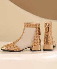 New Summer Coffee Tulle Splicing Chunky Heel Sandals Boots