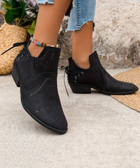 Brown Boots Chunky Faux Leather Solid Hollow Out Ankle Boots