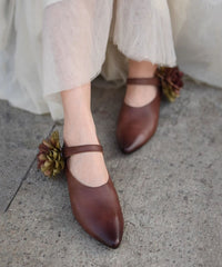 Coffee Flat Shoes For Women Buckle Strap Splicing Floral