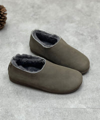 Coffee Boots Cowhide Leather Fuzzy Wool Lined Flat Boots