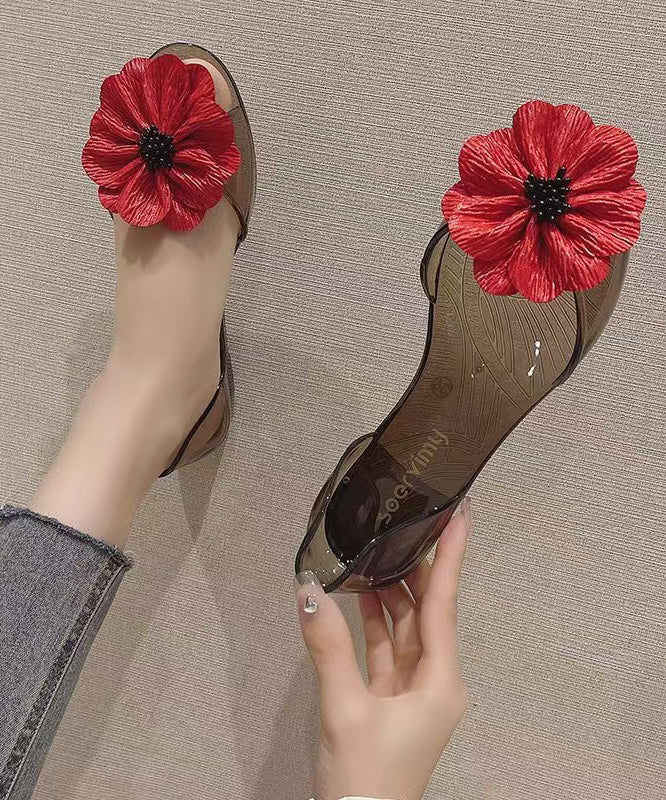 Casual Red Floral Splicing Water Sandals Peep Toe