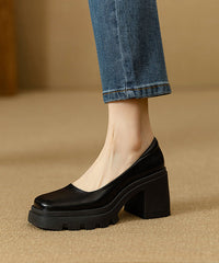 Boutique Black Splicing Comfortable Chunky Heel Shoes