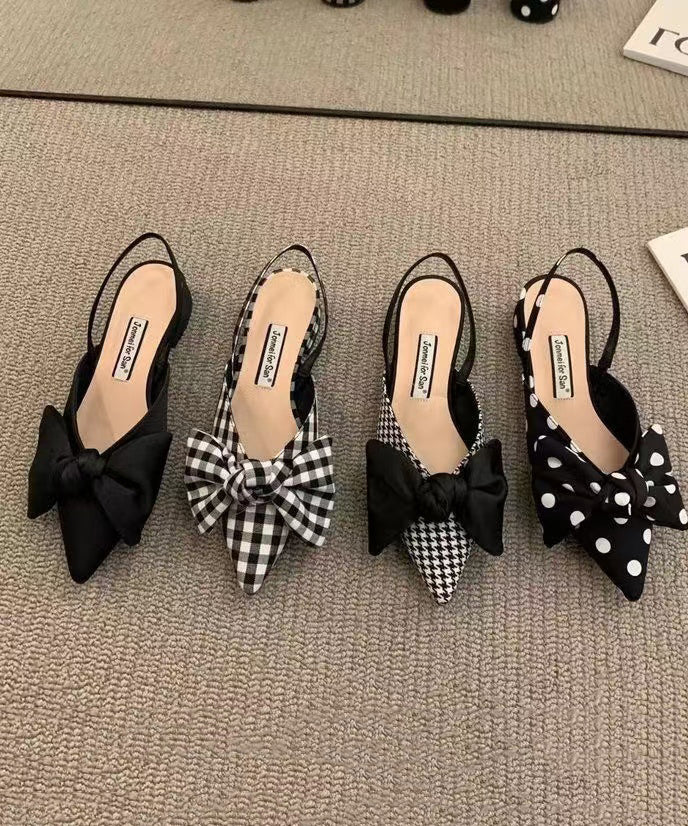 Chic Bow Splicing Big Plaid Chunky Sandals Cotton Fabric