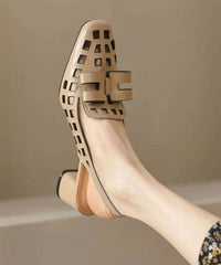 Classy Faux Leather Hollow Out Splicing Apricot Sandals
