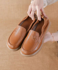Brown Comfy Cowhide Leather Platform Flat Feet Shoes