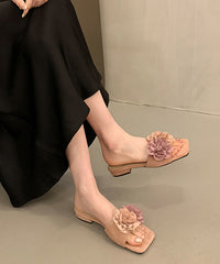Pink Fashion Floral Splicing Slide Sandals Peep Toe