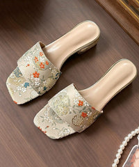 Summer New Apricot Embroidery Slide Sandals Peep Toe