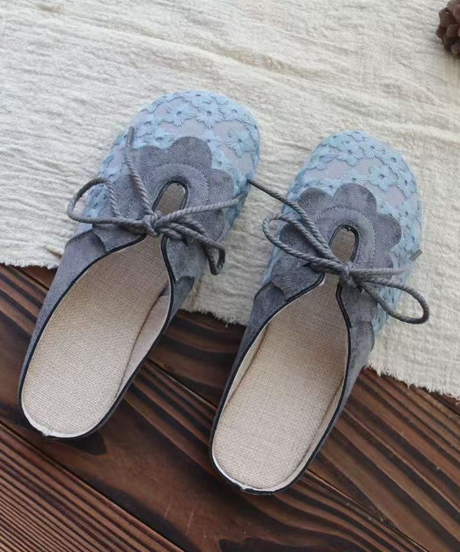 Casual Splicing Grey Lace Breathable Mesh Lace Up Slide Sandals