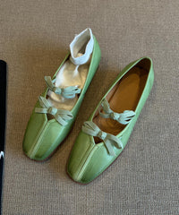 Fine Bow Splicing Comfy Flats Green Sheepskin