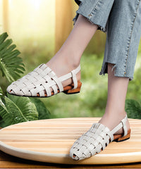 Beautiful Splicing Chunky Hollow Out Sandals Grey Cowhide Leather