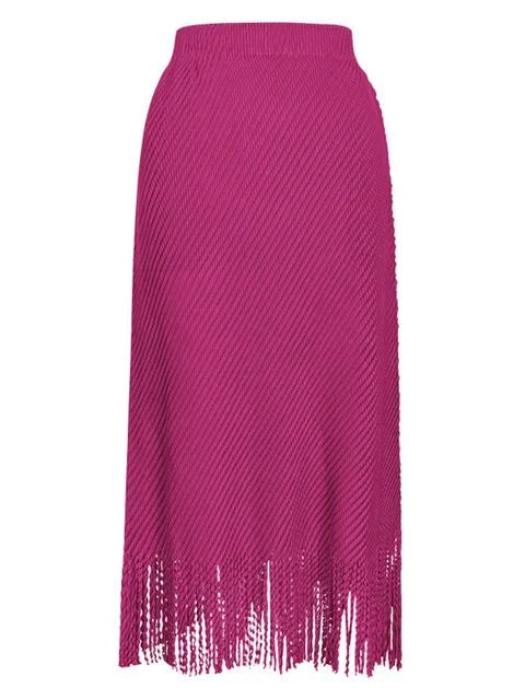 Fringed Bottom Pleated Midi Skirt