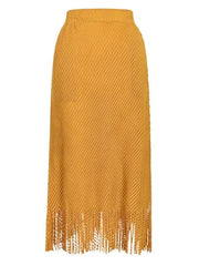 Fringed Bottom Pleated Midi Skirt