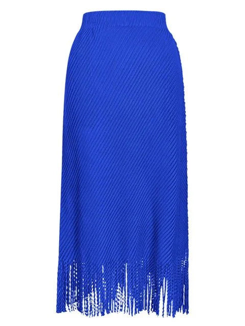 Fringed Bottom Pleated Midi Skirt