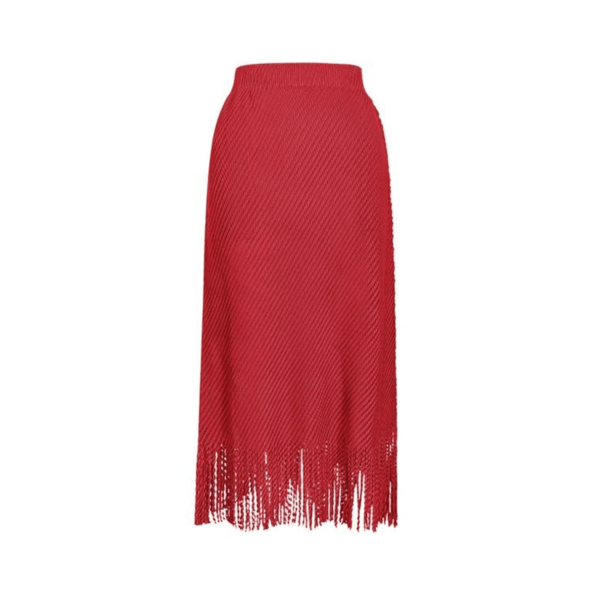 Fringed Bottom Pleated Midi Skirt