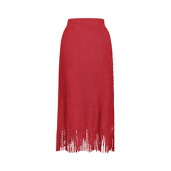 Fringed Bottom Pleated Midi Skirt