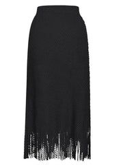 Fringed Bottom Pleated Midi Skirt