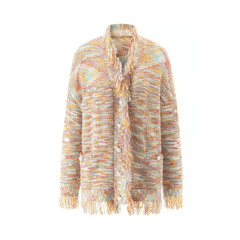 Fringed Heart Buttons Loose Sweater