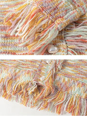 Fringed Heart Buttons Loose Sweater