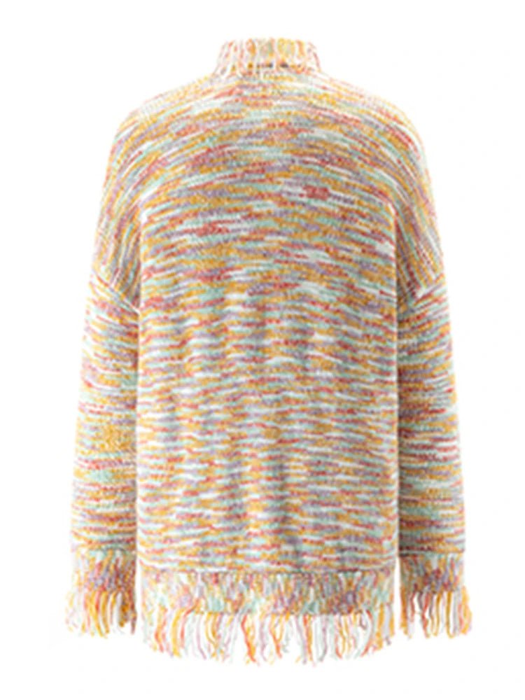 Fringed Heart Buttons Loose Sweater