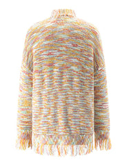 Fringed Heart Buttons Loose Sweater