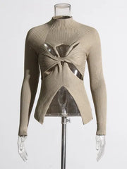Front Crisscross Hollow Out Knit Sweaters