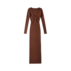 Front Knot Knitted Midi Dress