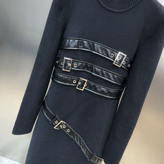 Front Quad Belt Decorated Knit Dress
