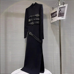 Front Quad Belt Decorated Knit Dress