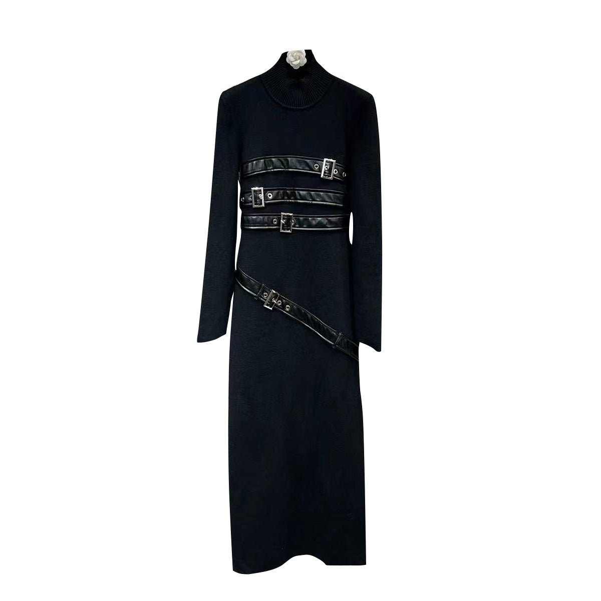 Front Quad Belt Decorated Knit Dress
