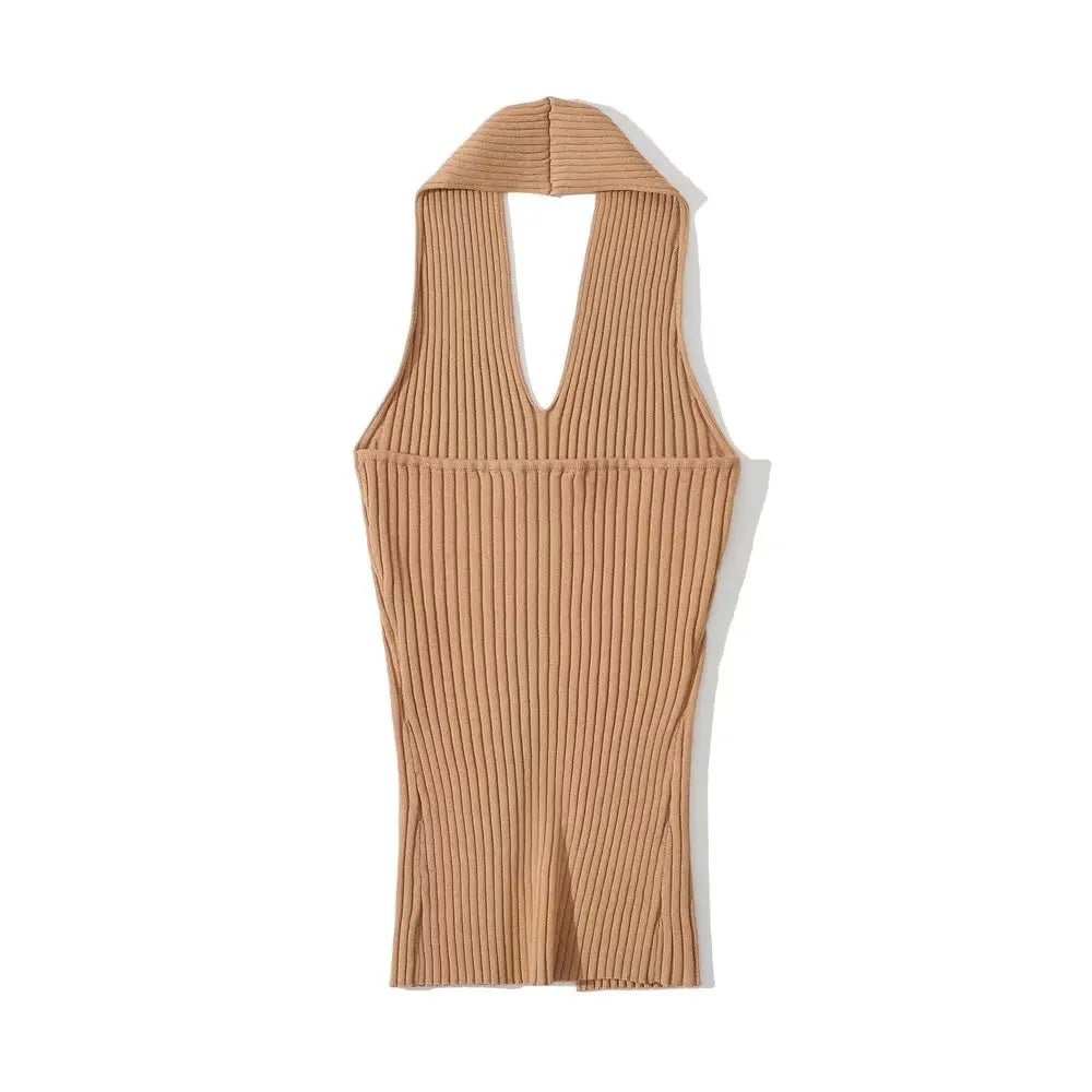 Front Slit Halter Knit Top