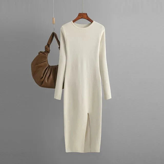 Front Slit Knitted Sweater Dress